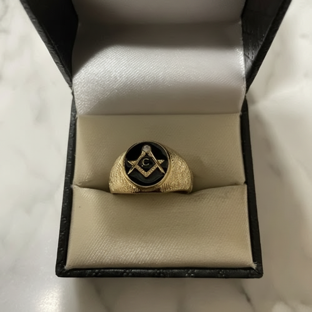 Heirloom Gold Masonic Signet Ring, Size 11.5
