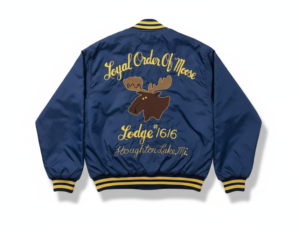 80s Loyal Order of Moose Satin Bomber Jacket - Houghton Lodge