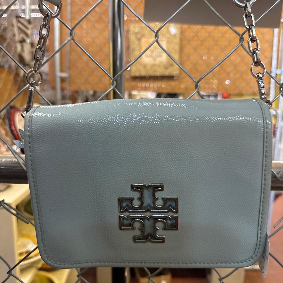 Tory Burch Light Blue Patent Leather Wallet with Chain